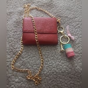 Authentic Louis Vuitton Wallet Red Epi Elise With unbranded Keychain and chain